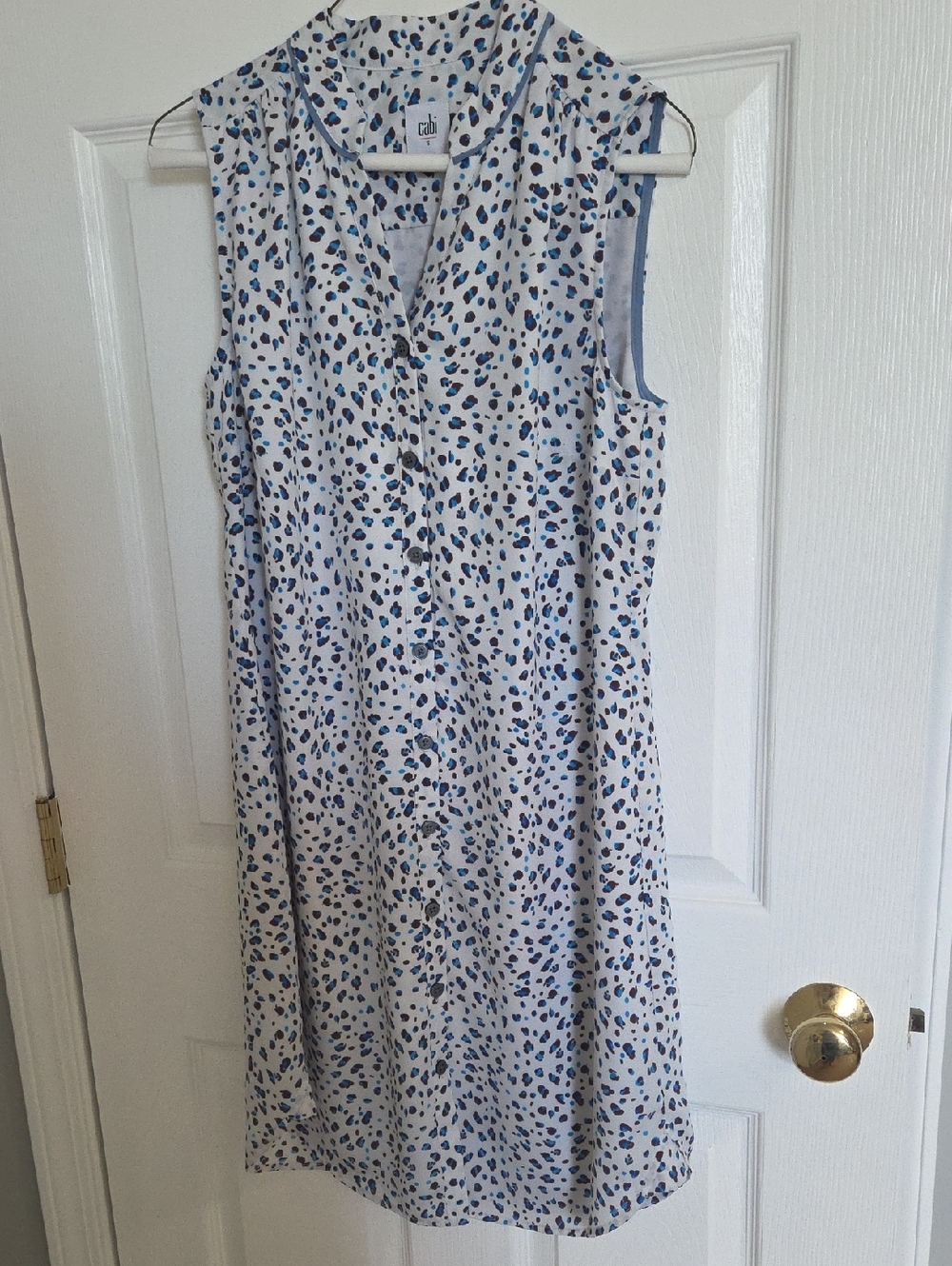 CAbi White Midi Dress with Blue Spot Print